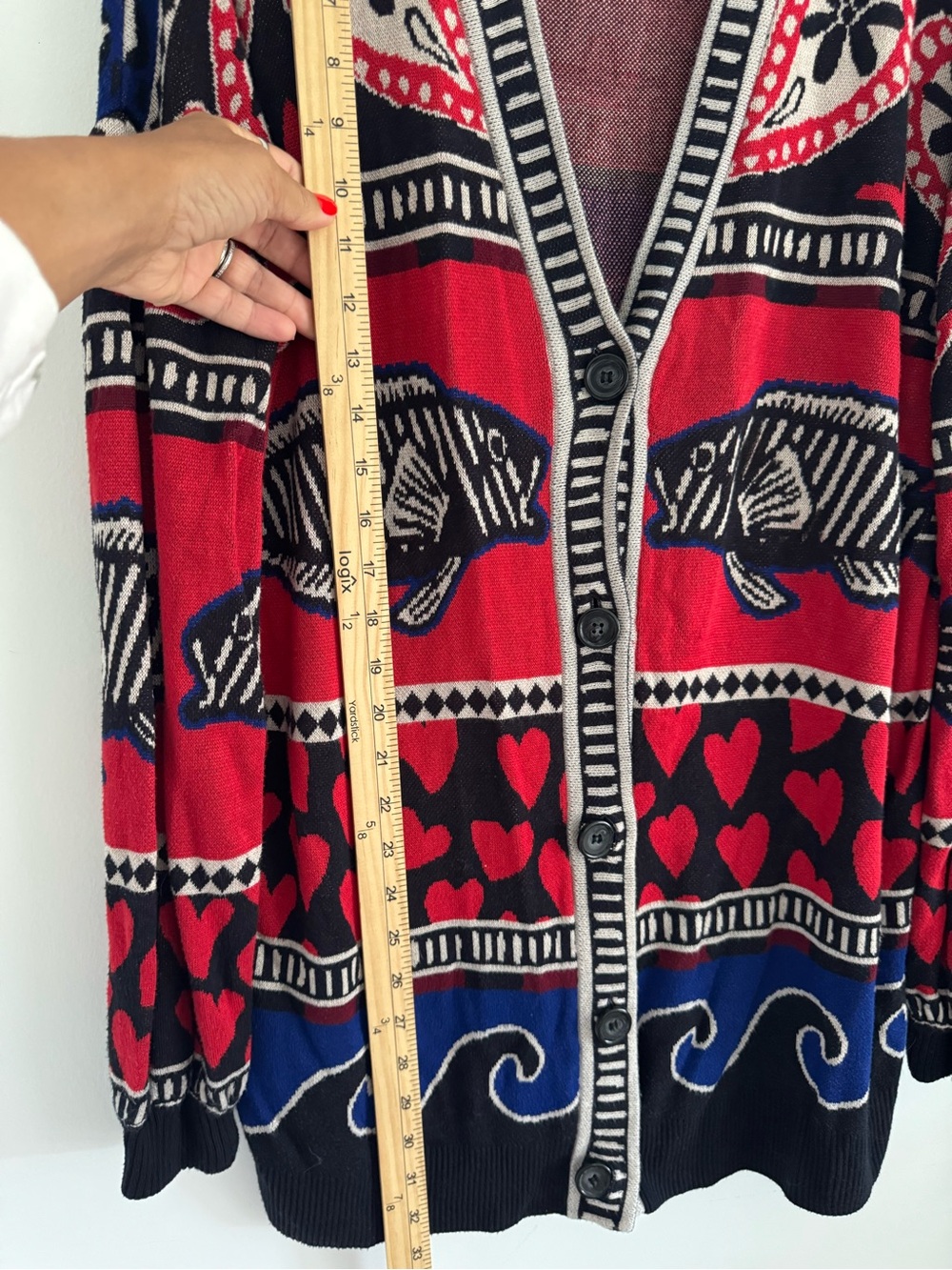 FARM Rio Red, Black & Blue Patterned Open-Front Cardigan - Picture 6 of 9